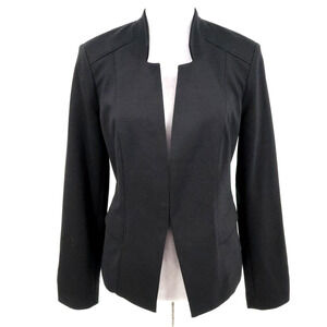 Chicos Jacket 0 Womens 4 Black Lined Blazer Fitted Hook Eye Pockets Career
